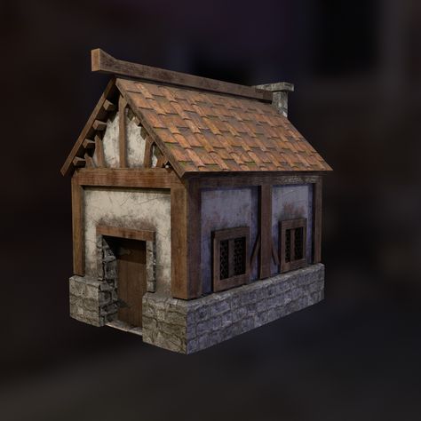 small simple medieval house,  on ArtStation at https://www.artstation.com/artwork/vDeORv Small Medieval House, Vampire City, Medieval Reference, Haunted Houses In America, Minecraft Medieval House, Vila Medieval, Medieval House, Warhammer Terrain, Medieval Houses