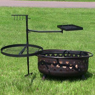 Freeport Park Omaha Cooking Fire Pit Camping Cookware | Wayfair Fire Pit Cooking Grill, Fire Pit Grill Grate, Fire Pit Spark Screen, Fire Pit Grate, Fire Pit Essentials, Fire Pit Cooking, Fire Pit Bbq, Round Fire Pit, Steel Fire Pit