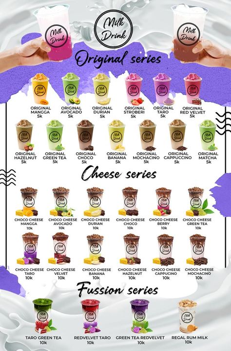 Milktea Menu Design, Milk Tea Menu, Boba Menu, Cireng Isi, Bubble Tea Menu, Coffee Menu Design, Bubble Tea Flavors, Juice Menu, Juice Bar Design