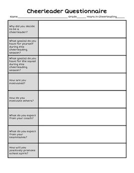 Use this questionnaire to get to know your cheerleaders a bit better and how to work with them more effectively throughout your cheerleading season. Cheer Questionnaire, Cheerleading Practice Plan, Cheer Practice Plan, Cheer Coach Binder, Cheer Awards, Improve Vertical Jump, Cheerleading Routine, Cheerleading Camp, Cheerleading Tryouts