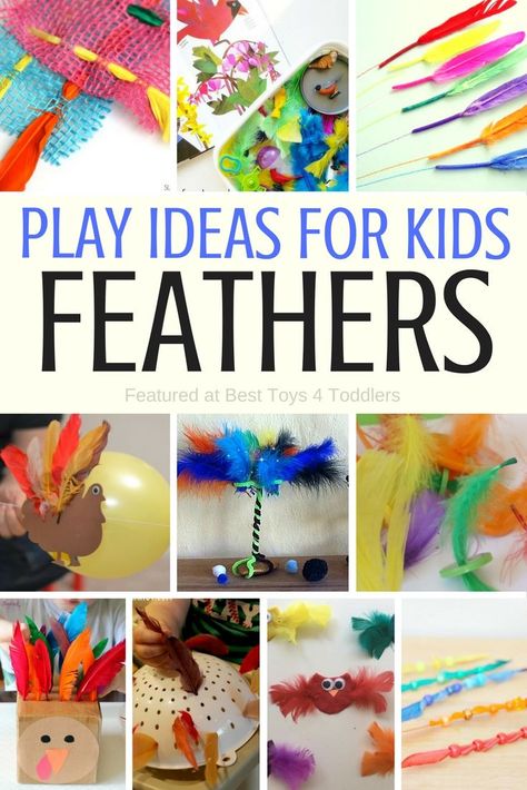 Best Toys 4 Toddlers - Play Ideas with Feathers for Kids, including fine motor practice, sensory play and more Feather Art Projects, Thanksgiving Games For Kids, Easy Toddler Crafts, Sensory Learning, Art And Craft Ideas, Craft Ideas For Kids, Easy Arts And Crafts, Best Toys, Feather Crafts