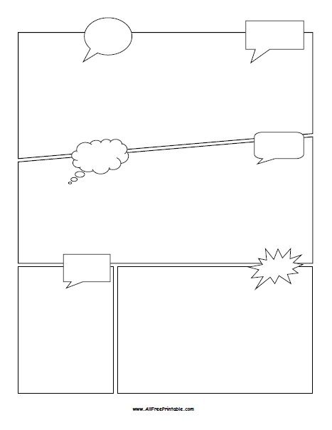 Free Printable Comic Book Template. Free Printable Comic Book Template in PDF format. Perfect for your little kids to help them tell the story and imagination. My kids love to make their own cartoons. Print this comic book pages with speech balloons for fun activity day and to help them develop their creativity. You can share the comic book templates Colouring Templates, Curriculum Vitae Template Free, Comic Strip Template, Comic Template, Cartoon Template, Blank Comic Book, Template Free Printable, Curriculum Vitae Template, Comic Book Template