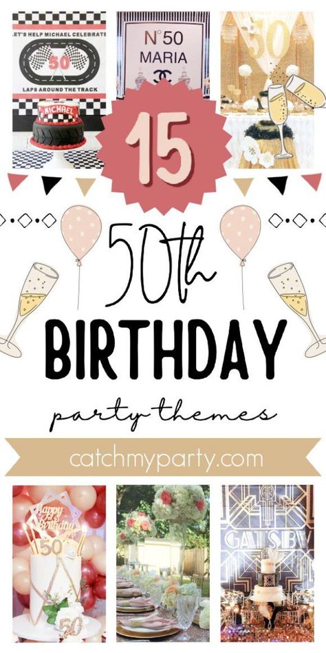 If you or a close family member is celebrating a milestone birthday, such as a 50th, look no further for the best 50th birthday party themes. I hope our round-up of the best 50th birthday party ideas is just what you need to throw a 50th birthday to remember! See more party ideas and share yours at CatchMyParty.com Mothers 50th Birthday Ideas, 50th Birthday Theme For Women Turning 50, 50th Birthday Theme Ideas, 50th Birthday Ideas For Women Turning 50 Decoration, 50th Birthday Fiesta Theme, Ladies 50th Birthday Party Ideas, 5oth Birthday Party Ideas For Women, Women’s 50th Birthday Party Ideas, 50 Birthday Party Ideas For Women Theme