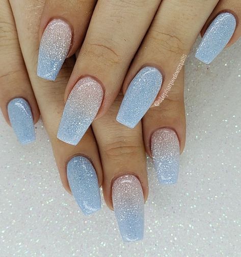 Chasing Daisies, Blue Wedding Nails, Blue Prom Nails, Faded Nails, Prom Nails Silver, Blue Ombre Nails, Bridesmaids Nails, Blue Glitter Nails, Baby Blue Nails