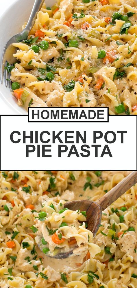 Chicken Pot Pie Pasta, Pot Pie Pasta, Classic Chicken Pot Pie, Chef Savvy, Homemade Chicken Pot Pie, Leftover Rotisserie Chicken, One Skillet, Tender Chicken, Easy Pasta Recipes