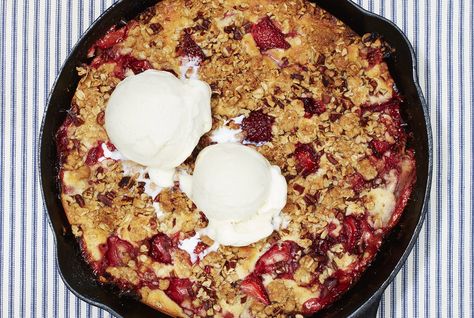 Strawberry Buckle With Pecan Streusel Strawberry Buckle, Buttermilk Ice Cream, Real Simple Magazine, Fine Cooking, Fruity Desserts, Spring Recipes, Real Simple, Strawberry Recipes, Fruit Desserts