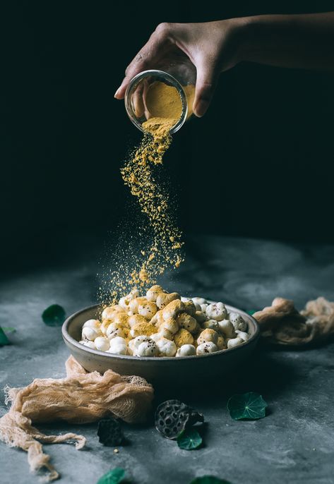 'Cheesy' Fox Nut Pops with Nutritional yeast and Garlic - Love is in my Tummy Food Shots, Dry Ginger, Beautiful Food Photography, Beautiful Scenes, Nutritional Yeast, Proper Nutrition, Convenience Food, Fun Snacks, Beautiful Food