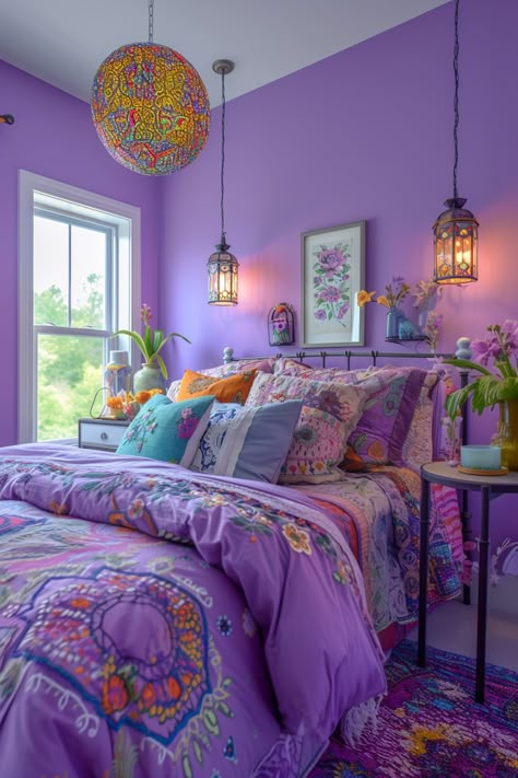 29 Lavender Boho Bedroom Ideas 17 Lavender Boho Bedroom, Whimsical Bedroom Ideas, Lavender Walls, Bedroom Girl, Lavender Decor, Whimsical Bedroom, Design Your Bedroom, Purple Bedroom, Casa Country