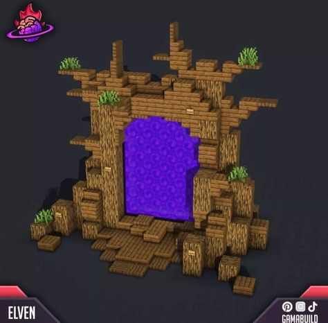 Overgrown Nether Portal Design, Minecraft Nether Portal Design Tree, Cool Nether Portal Designs Minecraft, Nether Spawn Ideas Minecraft, Minecraft Tree Portal, Minecraft Fantasy Portal, Portal Ideas Minecraft, Minecraft Furniture Interior Design, Portal Design Minecraft