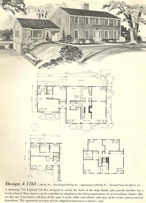 Salt Box House Plans, New England Colonial House Plans, Saltbox House Plans, New England House Plans, Housing Plans, Split Level House Plans, Antique Homes, Salt Box House, Vintage Floor Plans