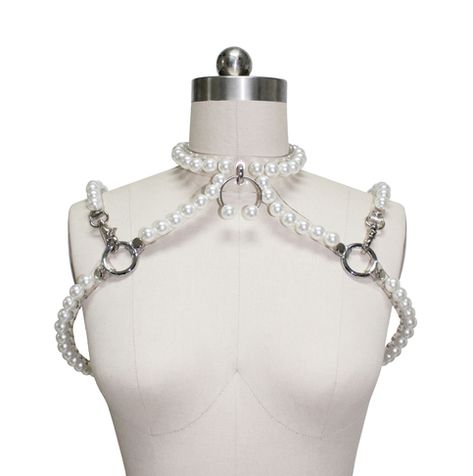 Body Harness by CREEPYYEHA Pearl Harness, Apricot Jelly, Vampire Ball, Rare Pearls, Harness Fashion, Oc Ideas, Body Harness, Clear Vinyl, Sea Blue