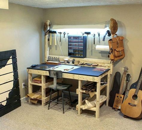 leather work table  | 25+ best ideas about Leather workshop on Pinterest ... Workshop Desk, Awesome Woodworking Ideas, Working Table, Woodworking Desk, Leather Working Tools, Woodworking Logo, Leather Craft Projects, Woodworking Box, Woodworking Toys