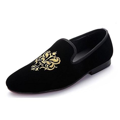 Fulinken Men's Fashion Velvet Slip-on Shoes Round Toe Mens Casual Embroidered Loafers (10, black royal) - Brought to you by Avarsha.com Black Velvet Loafers, Embroidered Loafers, Comfortable Mens Shoes, Italian Leather Shoes, Velvet Loafers, Suede Leather Shoes, High Ankle Boots, Velvet Shoes, Embroidered Shoes