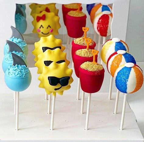 Toddler Pool Party, Beach Cake Pops, Splish Splash Birthday Party, Splash Birthday Party, Twins Birthday Party Ideas, Splish Splash Party, Rainbow Cake Pops, Baking Business Ideas, Soccer Birthday Cakes