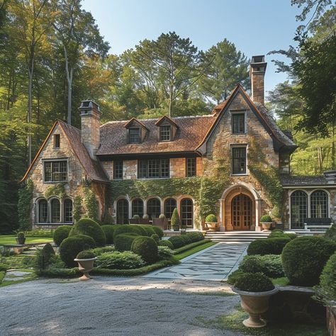 Stepping into the timeless charm of this English Tudor style home. 🏡✨ #HomeSweetHome #englishtudorstyle #ClassicElegance #ai | Instagram Pretty Cottage House, Big House With Land, Floral House Exterior, Types Of House Styles Exterior, Different House Styles Exterior, Houses With Character, Big Cottage House, European Houses, Southern Style Homes