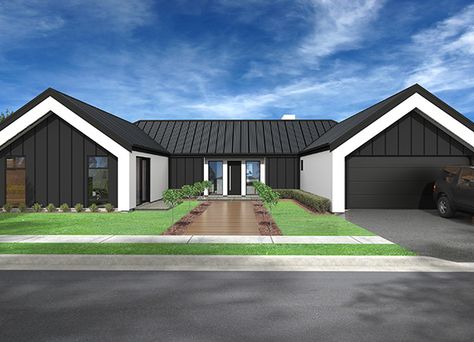 Pohutukawa 180 House Plan (4 Bedroom) - with Natural Timber U Shaped House Plans, U Shaped Houses, 4 Bedroom House Designs, Gable House, Modern Barn House, House Bedroom, Shed Homes, Storey Homes, Barn Style House