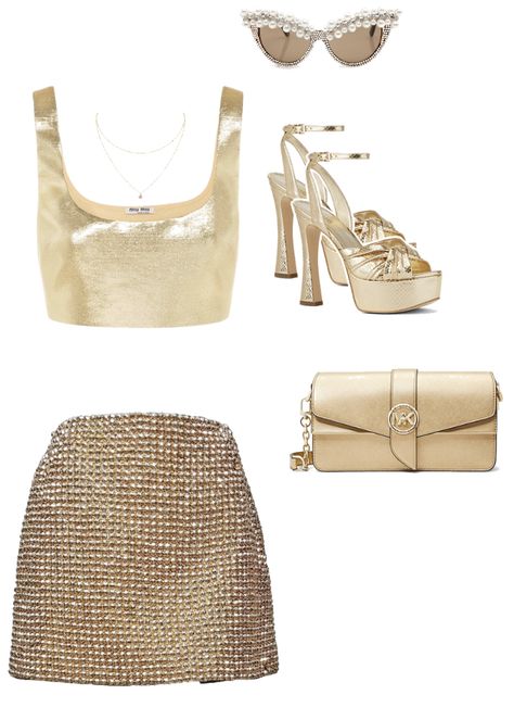 Gold Outfit Aesthetic, 70s Disco Outfit, Disco Party Outfit, Chic Outfits Edgy, Outfit Polyvore, Gold Outfit, Boujee Outfits, Looks Party, Disco Outfit