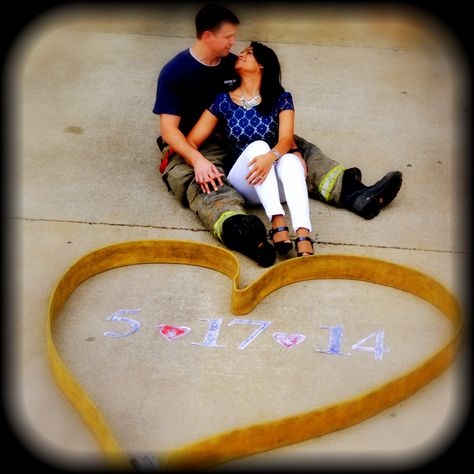 Our save the date! Firefighter love :) Firefighter Couple Pictures, Fireman Wedding, Firefighter Engagement, Firefighter Photography, Firefighter Girlfriend, Firefighter Wedding, Firefighter Love, Firefighter Pictures, Firefighter Wife