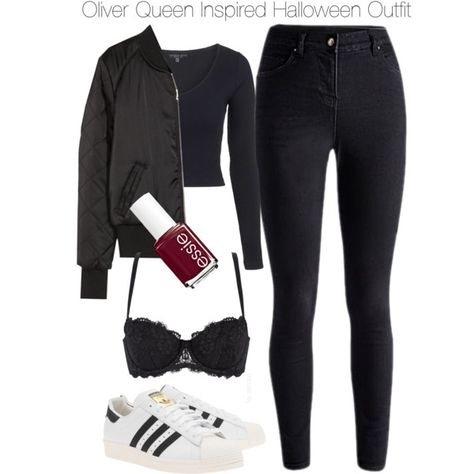 Oliver Queen Inspired Halloween Outfit by staystronng on Polyvore featuring Topshop, H&M, La Senza, adidas Originals, Essie, Halloween, Arrow, autumn and OliverQueen Queen Inspired Outfits, Chic Travel Outfit, Black Fall Outfits, Tv Outfits, Hunter Outfit, Spring Work, Spring Work Outfits, Oliver Queen