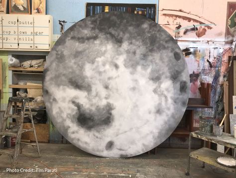 Large Moon Prop, Moon Stages, Space Preschool, Children's Theatre, Valley Of The Moon, Pete The Cats, Fluorescent Paint, Concert Stage Design, Moon Set