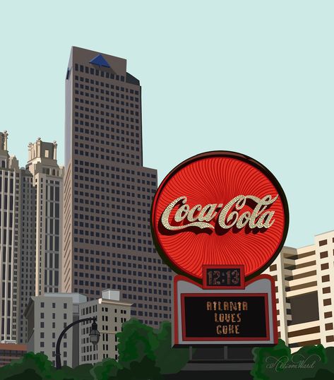 Atlanta Coca-cola Sign Wall Art Print Wall Decor Atlanta - Etsy Atlanta Artwork, Corner Drawing, Atlanta Art, Atlanta Skyline, Personalized Artwork, Sign Printing, Performance Art, Coca Cola, Wall Signs