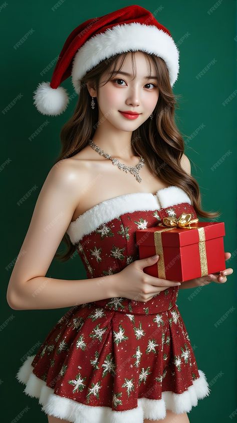 Santa Dress Women, Santa Claus Girls, Taehyung Girl Version, Santa Girl, Christmas Pic, Christmas Poses, Anime Korea, Santa Dress, Christmas Dress Women