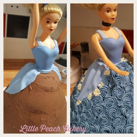 Cinderella princess doll cake – Little Peach Cakery Barbi Cakes, Doll Cake Buttercream, Frozen Elsa Doll Cake, Cinderella Doll Cake, Princess Dress Cake, Elsa Doll Cake, Cinderella Birthday Cake, Princess Doll Cake, Poker Cake