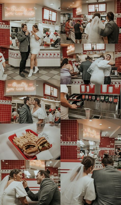 Engagement Photos In N Out, Wedding In N Out, Fast Food Wedding Photos, In N Out Wedding Photos, In And Out Photoshoot, In N Out Photoshoot, In N Out Wedding, October Elopement, Elopement Dinner