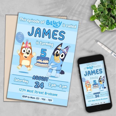 Boy Bluey Birthday Birthday Invitation, Boys Party Birthday Invitation Template, Party Invitation Digital, Party Boy Invite Canva Template Bluey Birthday Party Invites, Bluey Birthday Invitation Card, Bluey Invitations Template, Bluey 1st Birthday Invitation, Bluey 2nd Birthday Party Invitations, Bluey Invitations Template Free, Bluey Themed Invitation, Bluey 2nd Birthday Invitation, Bday Party Invitations