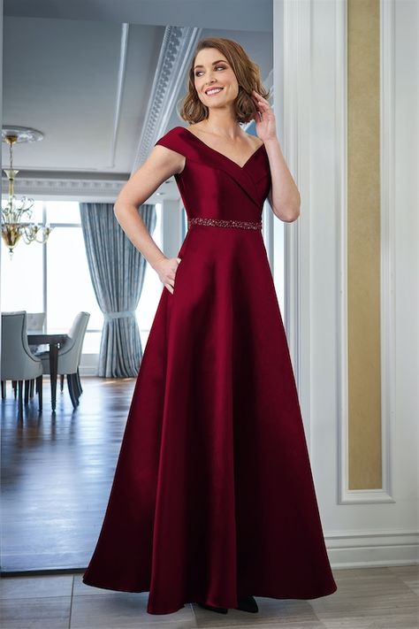 J225060U Off the Shoulder Mikado Dress with Portrait Neckline and Beaded Waistband Indian Wedding Reception Outfits, Mikado Dress, Portrait Neckline, Off Shoulder Neckline, Chic Evening Dress, Beautiful Evening Gowns, Classy Gowns, Cute Dresses For Party, Gowns Dresses Elegant