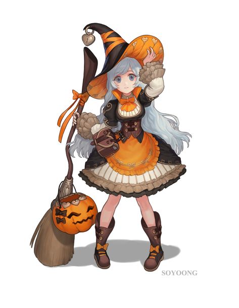 Witch Outfit Adoptable, Pumpkin Witch Character Design, Halloween Girl Drawing, Cute Witch Character Design, Halloween Concept Art, Halloween Oc Art, Cute Witch Drawing, Cute Witch Art, Witch Poses