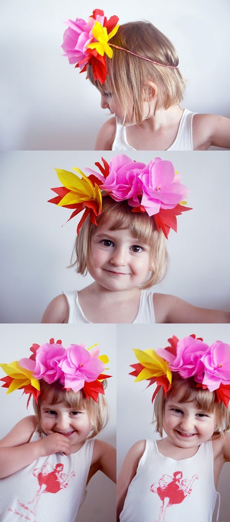 la jolie couronne de papier de Louison, pour l'anniversaire Tropical <3 Paper Headdress, Costume Fleur, Weird Animals Vbs, Hat Diy, Flower Costume, Fiesta Tropical, Diy Crown, Flower Hat, Creative Costumes