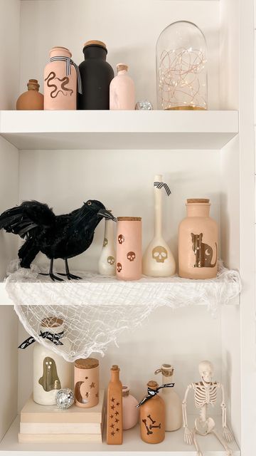 Stephanie Hanna • DIY • Holidays • Home Decor on Instagram: "It’s all in the details ✨ Don’t forget to visit my last reel to enter!!! . . . . . #halloween #halloweendecor #mantel #halloweenmantel #halloweenlife #spookyseason" 2023 Decor, Halloween Mantel, Decor Shelves, Holiday Home Decor, Diy Holiday, Fall 2023, My Last, Halloween Decor, Holiday Home