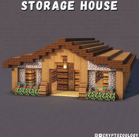 Storage Building House Minecraft, Minecraft House Ideas Village, Minecraft Mine Storage, Minecraft Houses Storage, Minecraft Chest House Ideas, Minecraft Mine Entrance Simple, Cute Minecraft Storage House, Storage Unit Minecraft, Minecraft Houses Dimensions