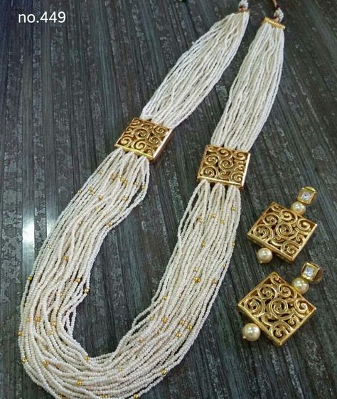 Moti Sets Necklaces, Moti Gold Set, Moti Necklace Design In Gold, Moti Sets Jewellery Gold, Moti Mala Design, Moti Necklace Design, Moti Mala Jewellery, Pearl Jewelry Design, Antique Jewellery Designs