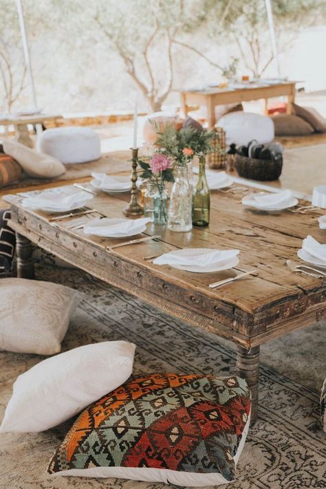 California Desert Wedding, Moroccan Decor Living Room, Low Dining Table, Floor Sitting, California Desert, Lunch Room, Floor Table, Moroccan Decor, Desert Wedding