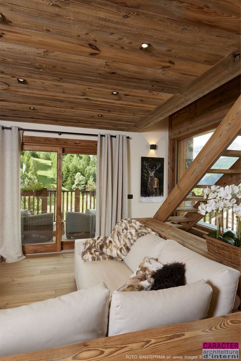 Rustic mountain chalet living room with window overlooking the garden Chalet Living Room, Room With Window, Mountain Chalet, Future House, The Garden, Living Room