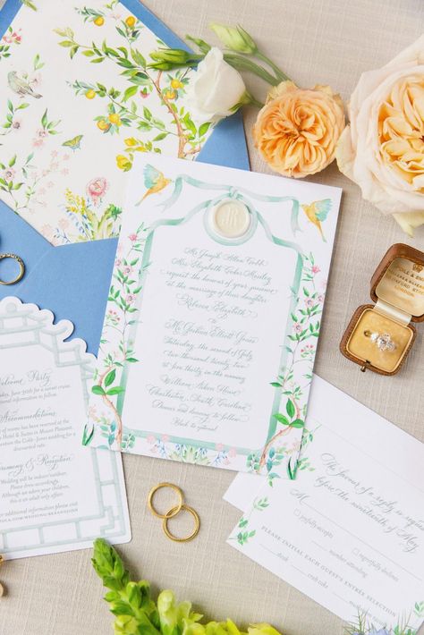 Soft Blue Wedding, Citrus Wedding Invitations, Wedding Color Schemes Blue, Charleston Wedding Venues, William Aiken House, Citrus Wedding, Garden Wedding Invitations, July Wedding, Wedding Colors Blue