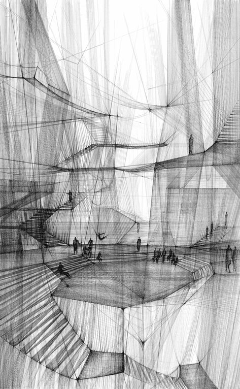 The Network Experiment - Carlijn Kingma Abstract Architecture Drawing, 4d Drawing, Monotone Art, Architecture Geometry, Tattoo Stamps, Architectural Concept, Architecture Artists, Concept Drawing, Complex Art