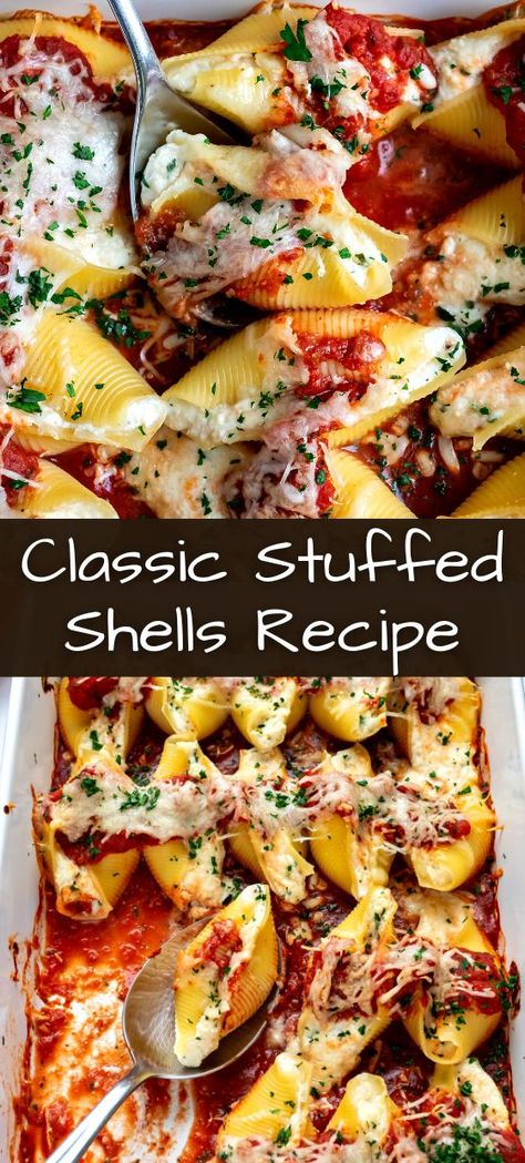 Classic Stuffed Shells Recipe Jumbo Shell Recipes, Shell Recipes, Italian Food Party, Best Spaghetti Recipe, Easy Dinner Party Recipes, Pan Dishes, Paula Dean, Shells Recipe, Italian Pasta Dishes