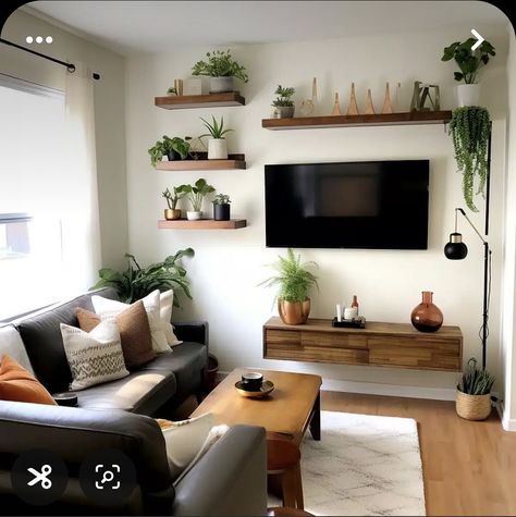 Small Living Room Ideas With Tv, Cozy Textiles, Floating Shelves Living Room, Small Living Room Layout, Shelves Floating, Design Tricks, Saving Techniques, Smart Organization, Living Room Setup