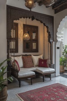 Rich House Decor, Indian Aesthetic Interior, Rustic Indian Home Decor, Indian Aesthetic Home Decor, Modern Indian Interiors, Indian Room Design, Indian Aesthetic House, Indian Inspired Decor Living Rooms, Indian Bedroom Decor Modern