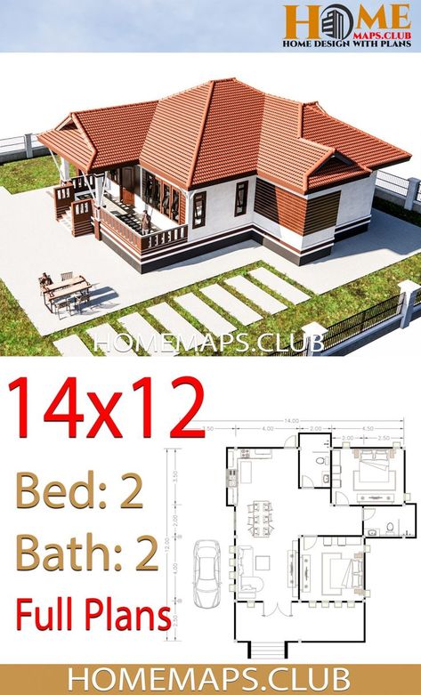 Small House Plans 18x21.3 Feet With One Bedroom Hip Roof - Em 2020 D9C Hip Roof House, Hip Roof House Plans, Hip Roof Design, Detailed House, Roofing Design, House Plans With Pictures, Bungalow Style House Plans, Little House Plans, Roof House