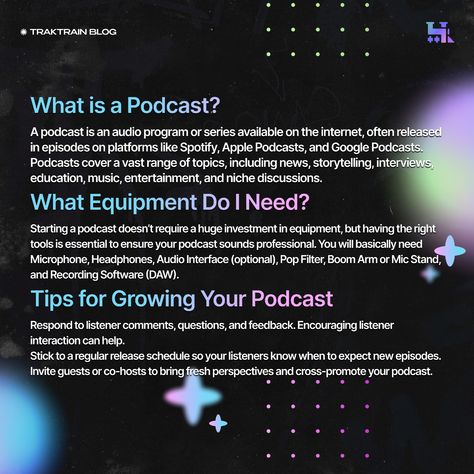 🎤 How To Start A Podcast: Podcast Guide For Beginners — New Post on Blog Starting a podcast is an exciting journey that allows you to share your voice, opinions, and stories with a global audience. As podcasting continues to grow in popularity, it's a medium that offers vast potential for personal and professional expression. 🔗 Read More — Link in bio #traktrain #manual #blog #podcast #equipment #plan #record #recording #publishing #guide #beginner Beginner Podcast Equipment, What Is A Podcast, Podcast Equipment, Starting A Podcast, Your Voice, New Post, Storytelling, How To Start A Blog, To Grow