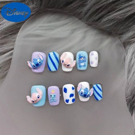 Faster shipping. Better service Nail Short Coffin, Stitch Nails, Disney Themed Nails, Lilo And Stitch Merchandise, Kids Nail Designs, Nail Short, Stitch Cute, Angel Nails, Cute Short Nails