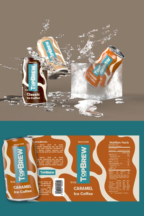 graphic design project - iced coffee packaging design. Adobe Dimension, Coffee Serving, Ice Coffee, Graphic Design Packaging, Coffee Packaging, Design Packaging, Graphic Design Projects, Can Design, The Coffee