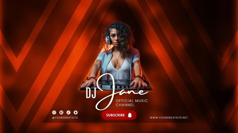 DJ Music Channel Youtube Banner Template Youtube Banner Template, Fruit Photography, Online Graphic Design, Youtube Banner, Music Channel, Graphic Design Tools, Wedding People, Youtube Banners, Dj Music