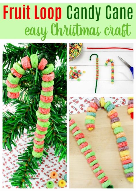 Easy Christmas Crafts for Kids - Fruit Loop Candy Cane Easy Christmas Crafts For Kids, Christmas Food Crafts, Kids Fruit, Christmas Party Crafts, Candy Cane Crafts, Fruit Candy, Christmas Crafts For Toddlers, Fruits For Kids, Preschool Christmas Crafts