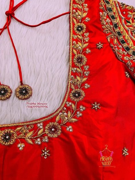 Round Neck Maggam Work Blouses, Neck Maggam Work Blouses, Prabha Blouses, Aari Design, Aari Designs, Aari Blouse, Antique Necklaces Design, Antique Necklaces, Hand Beaded Embroidery