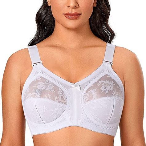 TELIMUSSTO Women's Floral Lace Bra Plus Size Firm Hold Non Wired Non Padded Full Coverage Minimizer Minimizer Bras, White Lace Bra, Bra Items, Minimiser Bra, Full Cup Bra, Comfortable Bras, Full Coverage Bra, Plus Size Bra, Full Figured